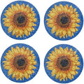 15" Sunflower Rhinestones Placemats Set of 4, Round,Blue Yellow by Cumouna