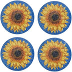 15" Sunflower Rhinestones Placemats Set of 4, Round,Blue Yellow by Cumouna