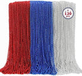 4th of July Necklace Bulk, 120PCS Fourth of July Beads Necklace, Round Independence Day Red Blue Silver Necklaces, Beads Bulk for Patriotic Parade Party Celebration Favors Decorations by EOBOH