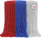 4th of July Necklace Bulk, 120PCS Fourth of July Beads Necklace, Round Independence Day Red Blue Silver Necklaces, Beads Bulk for Patriotic Parade Party Celebration Favors Decorations by EOBOH