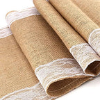 15 Pack Burlap Table Runner with White Lace, 12 x 108 Inch Elegant Rustic Natural Vintage Jute Farmhouse Long Table Cloth for Wedding Thanksgiving Christmas Birthday Party Decor - Image 3
