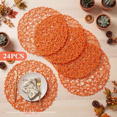 Threehoney Paper Braided Round Placemats, Set of 24, Orange, 13 in - Image 2