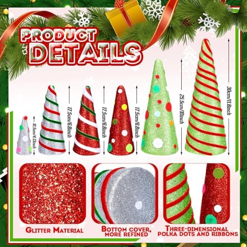 Marsui 6 Pcs Christmas Cone Trees Decorations, 11.8" 10" 6.8" 4.13" - Image 2