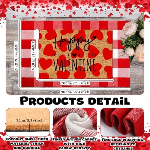 Moucuny 2 Coir Outdoor Mat,Non Slip, 24'' X 35'',16'' X 28'', Happy Valentine - Image 3