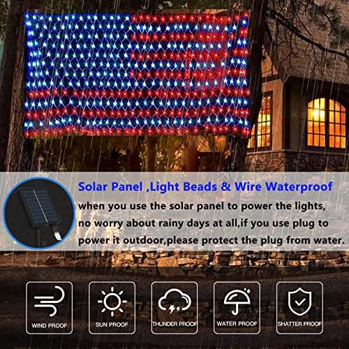 HYH Solar Powered American Flag Lights, 420 LEDs Net Light up Outdoor - Image 5