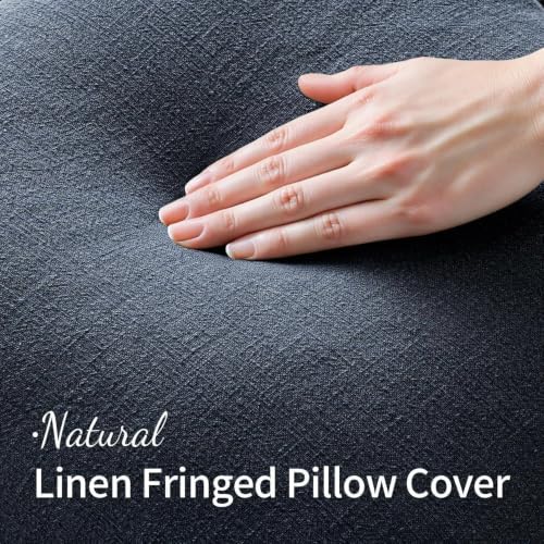 MIULEE Linen Fringe Decorative Euro Throw Pillow Covers Indigo Blue 24x24 - Image 2