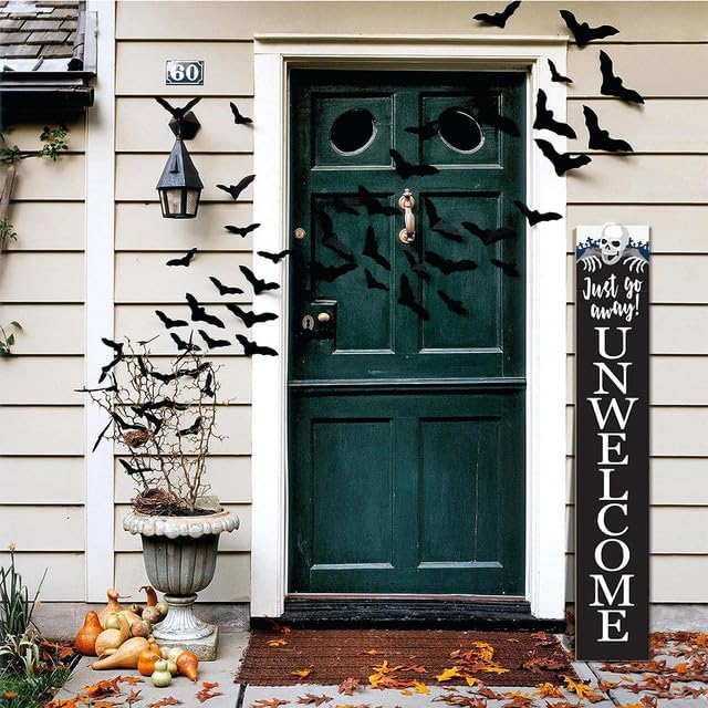 Halloween Unwelcome Sign For Front Porch Scary Wooden Vertical Go Away Sign Standing For Patio Front Door Porch Celebrate Holiday Home Party Wall Home Decor 48"×8" - Image 2
