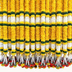 DIYANA IMPEX 4 Pc Artificial Marigold Garland with Bells, 5 Ft Long Hanging Flower Strings for Diwali Decorations, Indian Wedding, Party, Home Decor, Ganpati Hanging Decor & Mantle Decor (Yellow) by DIYANA+IMPEX