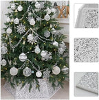 White Christmas Tree Collar with Sparkling Sequins,Christmas Tree Collars for Atificial Trees, 33.5 Inch Christmas Tree Skirt, Xmas Tree Stand Base Cover,Holiday Home Decor Tree Ring(Large) - Image 4