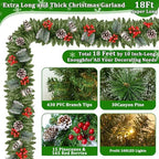 Remote Control&Super Long&8 Modes-18 Ft Prelit Canyon Pine Christmas Garland for Stairs Door Porch Outdoor Indoor Fireplace Mantle,100 Warm White&Colors Switch Lights,Timer,460 Branches Pinecone Berry - Image 4