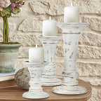 Homebia Design Antique White Wooden Candle Holder Set of 3 – 10, 8, 6 Inch by HomebiaDesigns