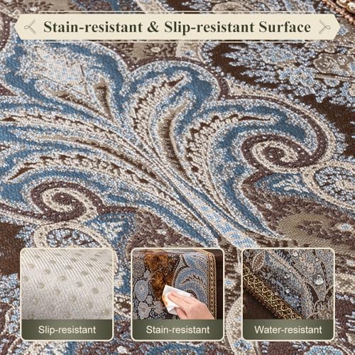 Elaborate Embroidery Table Runner with Silver Threads, Luxury Jacquard Coffee Floral Table Runners Vintage Home Decor – 72 Inches Oilproof for Rustic Sideboard Dining Tables Kitchen Banquet - Image 3