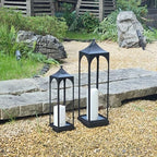 LED Lanterns Decorative Outdoor&Indoor, 23'' 16‘’ Large Black Lanterns Set with 2 Flameless Candles, Metal Holders for Porch, Patio, Garden, Home, Fireplace, Spring Decorations Decor - Image 2