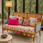 WWW.THROWPILLOW.IN Multicoloured Floral Festive 2 Seater Sofa Cover Two Throw - Diwali Home Decor- Seat Cover-Fits Seat- 1 Piece - Image 3