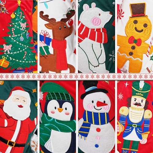 BHD BEAUTY Christmas Stocking 4 Pack White Green Red Velvet Embroidery Pattern Soft Faux Fur for Family Decorations Hanging Ornament for Xmas Holiday Party - Image 3