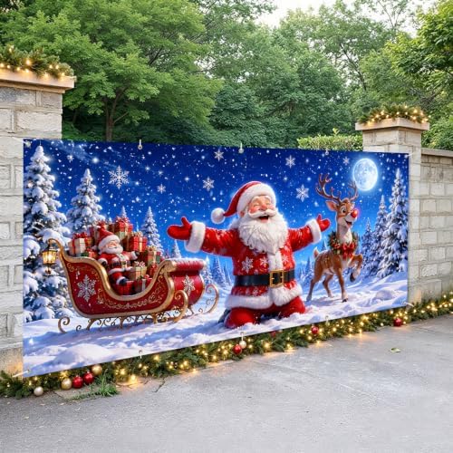 7x16FT Merry Chrismas Garage Door Banner Gingerbread Deer Snowman Santa Claus Winter Garage Door Cover Decoration for Chrismas Outdoor Decoration - Image 5