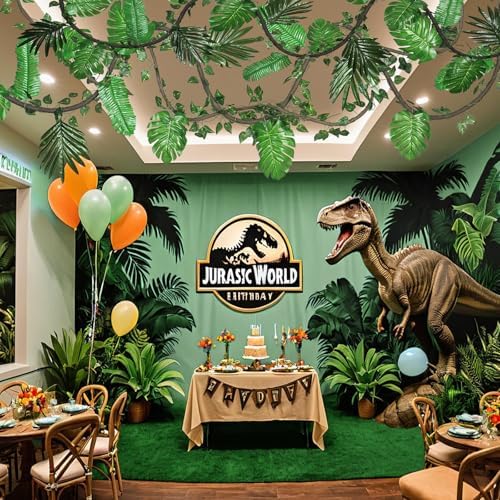 57Pcs Jungle Theme Party Decorations Fake Rattan Strands with Palm Leaves - Image 4