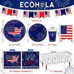 Fourth of July Party Supplies Serve 24, Freedom Fireworks Party Kit Set includes Disposable Plates, Napkins, Cups, Banner and Tablecover for Independence Day Patriotic Events - Image 2