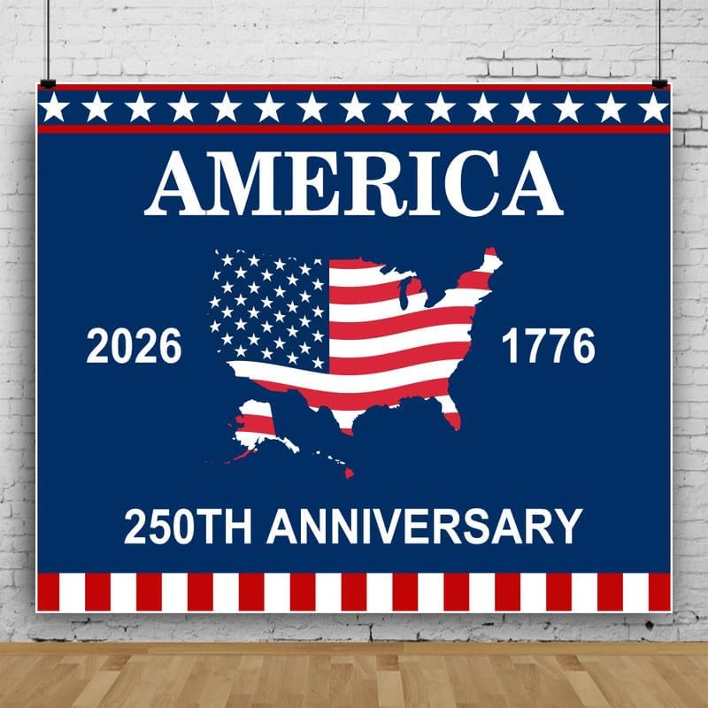 4th of July Backdrop Decorations 250th Anniversary USA Flag Patriotic Backdrop 8x8ft Banner Independence Day Photography Background Theme Party Decorations Supplies Photo Studio Props by Pnylzzyxh