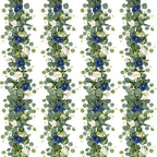 TOCHGREEN 4 Pack Artificial Eucalyptus Flower Garland with White Blue Roses by TOCHGREEN