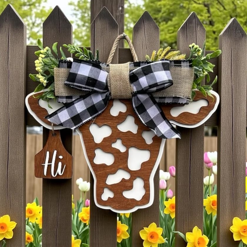 Wood front door sign Wood sign Home decor Welcome sign Sign for front door House warming gift Wedding gift (Cow Head-DS072(NC) No Round, 30" Width) - Image 3