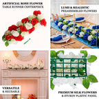 Tableclothsfactory 6 Pack White Royal Blue Silk Rose Flower Panel Table Runner, Artificial Floral Arrangements Dining Table Decor - 20"x8" - Image 4