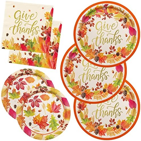 Fall theme Thanksgiving Party Supplies Kit, Serve 50, Autumn Harvest Disposable Dinnerware Includes: Paper Dinner Plates, Dessert Plates, and Napkins, Great for Thanksgiving Party Decorations by Gatherfun