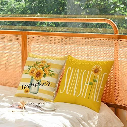 YeeJu Set of 4 Sunflower Pillow Covers 26x26 Spring Summer Pillow Covers Yellow Floral Throw Pillow Covers Cushion Covers Square Pillow Cases for Couch Sofa Patio Outdoor Home Decorations(26 Inch) - Image 3