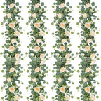 TOCHGREEN 4 Pack Artificial Eucalyptus Flower Garland with Champagne Roses by TOCHGREEN