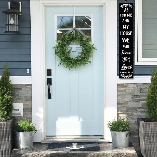FemiaD As for Me and My House We Will Serve the Lord Front Door Sign Welcome Sign Vertical Porch Sign Rustic Tall Welcome Sign for Porch Standing Hanging 8x48inch - Image 5