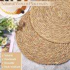 Aneco 36 Pack 13.8-Inch Round Woven Placemats Natural Hand-Woven Boho Rattan Wicker Bulrush Placemat Farmhouse Rustic Braided Table Mats for Dining & Kitchen Decor - Image 3