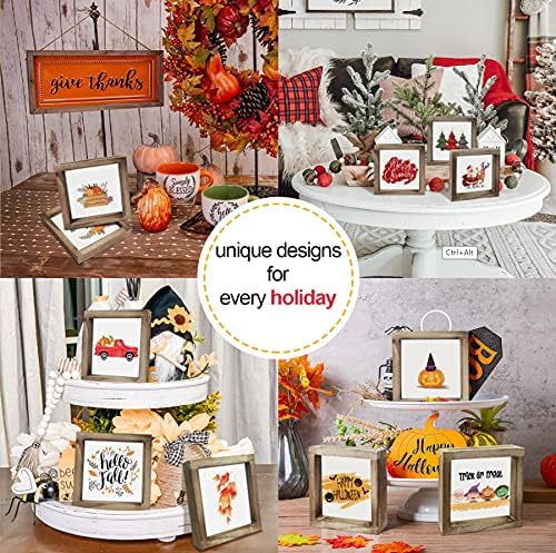 Spring Decor Farmhouse Summer Home Decor Signs 36 Interchangeable Sayings with 3 Wooden Frames for Office and Living Room Tiered Tray Decor Table Desk Wall Decor Seasonal Decoration Holiday Gift - Image 3