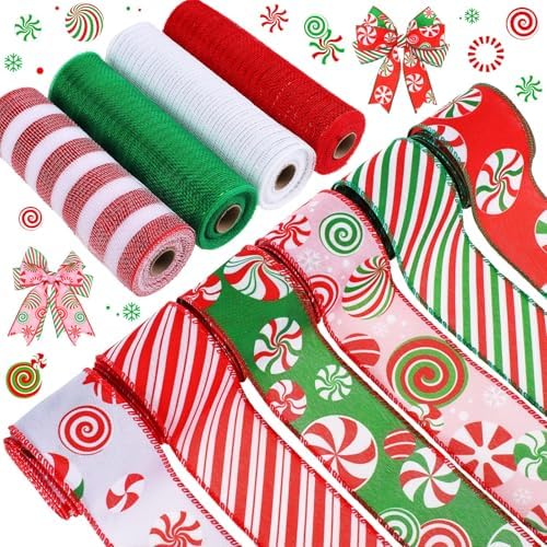 10 Pcs Christmas Ribbon 4 Mesh Ribbon 6 Burlap Wired Edge Ribbons by Yuefunny