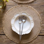 FunWheat Burlap Round Braided Placemats Set of 12 for Dining Tables 15 Inch Heat Resistant Jute Table Mats Farmhouse Woven Fabric Natural Place mats for Fall Decoration (Twine Circle) - Image 3