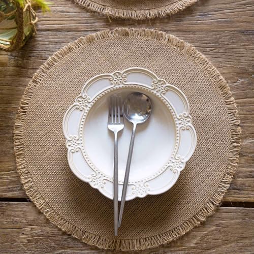 FunWheat Burlap Round Braided Placemats Set of 12 for Dining Tables 15 Inch Heat Resistant Jute Table Mats Farmhouse Woven Fabric Natural Place mats for Fall Decoration (Twine Circle) - Image 3
