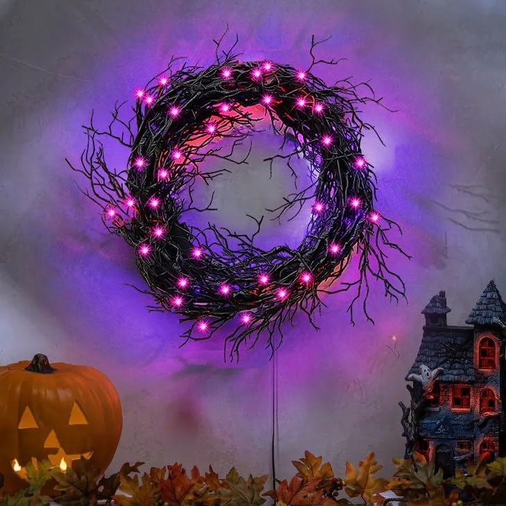 [ 8 Modes & Timer ] 9 Ft 66 LED Halloween Willow Vine Twig Decor Garland Decorations with Purple Lights, Halloween Garland with Battery Operated Waterproof for Home Wall Fireplace Mantle Decorations - Image 6