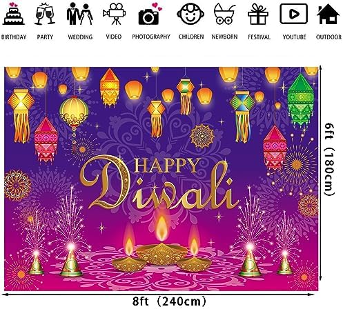 Happy Diwali Backdrop Burning Light Deepavali Diwali Photography Backdrop for Indian Festival of Lights Party Decoration Photo Background (8X6FT(94X70inch)) - Image 6