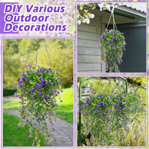 Hotop 6 Pcs Artificial Hanging Plants Ivy Vine with Flowers, Purple - Image 4
