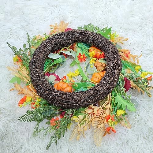GLLBTPT Fall Wreath Full Handcrafted Autumn Front Door Wreath with Pumpkins Peony Flower Berries for Halloween Thanksgiving Harvest Decoration (Peony Flower) - Image 5