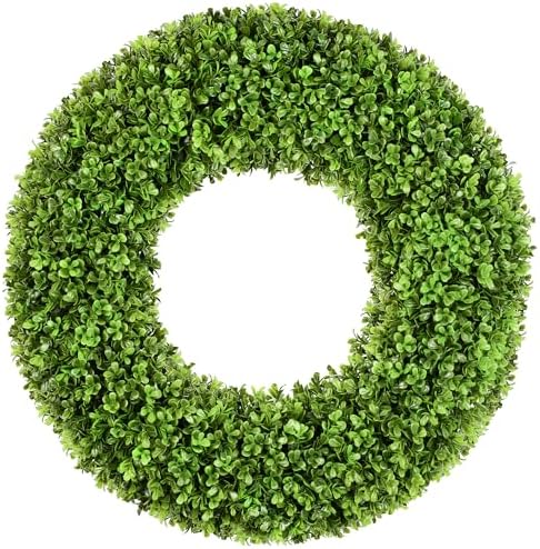 DDHS 19''Boxwood Wreaths for Front Door，Artificial Spring Wreaths for Farmhouse Wedding Green Year Round Indoor Outdoor for Fall Summer Christmas Wreath Home Decorations-Green by DDHS