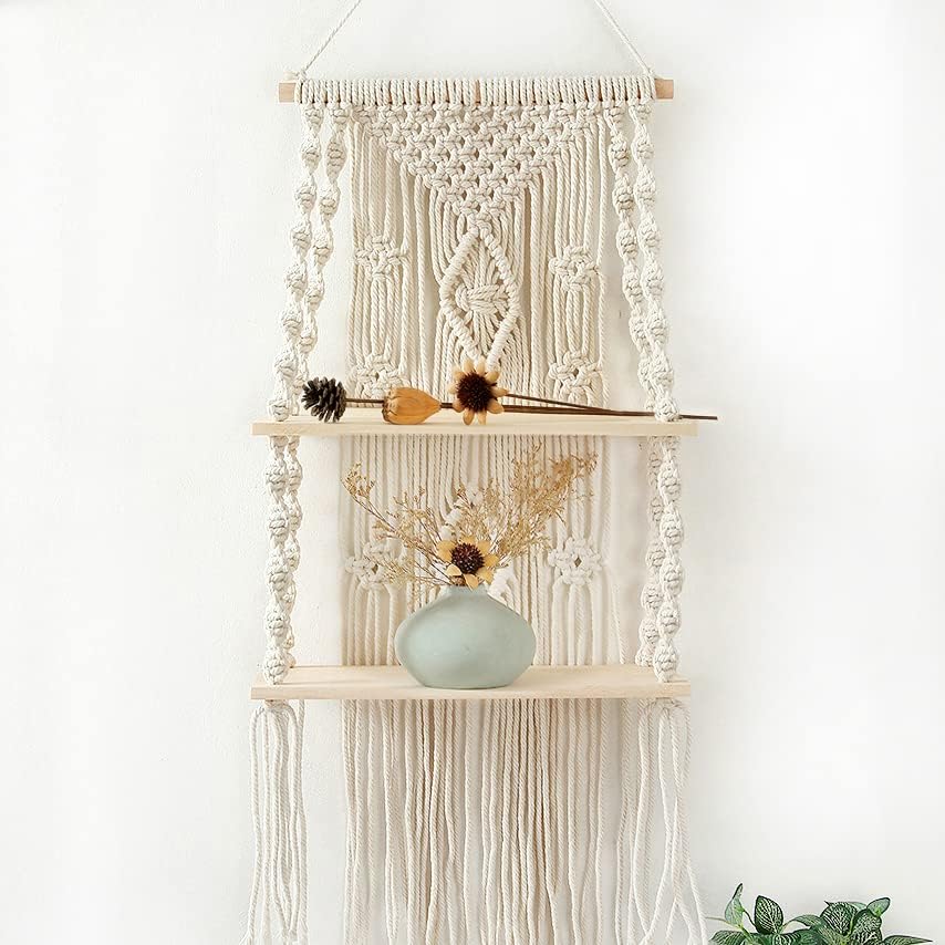 Macrame Wall Hanging Shelf,Boho Woven Tassel Shelves Plant Holder - Image 3