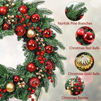 Christmas Wreath with Lights, 2 Pack 20 Inch Christmas Wreaths for Front Door, Large Winter Door Wreath with Ball Ornaments, Berries and Norfolk Pines, Xmas Decor for Indoor Outdoor Wall Windows - Image 4