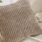 All Smiles Decorative Throw Pillow Covers Set of 4 24x24 Neutral Winter Farmhouse Rustic Boho Home Decor Soft Plush Striped Corduroy Square Cushion Case for Living Room Couch Bed Sofa - Image 2