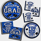 Graduation Party Supplies Dinnerware Set blue Disposable dinner paper plates dessert paper plates and Napkins for Congrats Grad Party Decorations, Serve 50 - Image 3