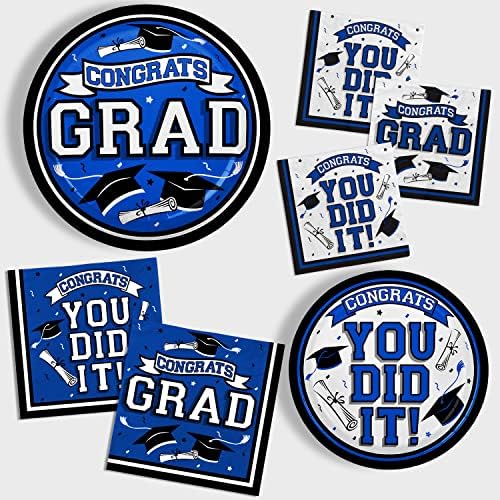 Graduation Party Supplies Dinnerware Set blue Disposable dinner paper plates dessert paper plates and Napkins for Congrats Grad Party Decorations, Serve 50 - Image 3