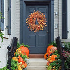 Idyllic 18 Inches Artificial Fall Wreath, Autumn Decoration with Berries & Leaves, Thanksgiving Harvest Front Door Wreath for Home Farmhouse Halloween Thanksgiving Day Festival Celebration Decor - Image 7