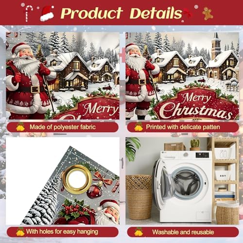 Santa's Christmas Town Banner 16x7 Ft - Jolly Santa with Village Scene and Merry Christmas for Double Car Garage Display - Image 3