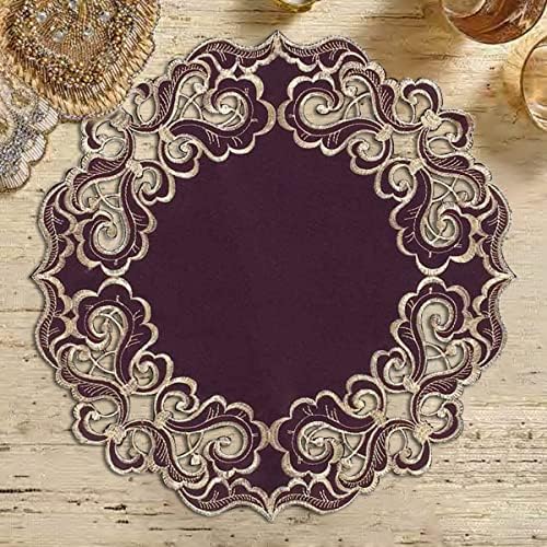 Decozen Set of 8 Doilies for Table, Lace Doilies - Rustic, Crochet, Farmhouse, Kitchen, Dining Table Centerpiece Decor - Round Christmas Placemats for Home 15 inch Gold Plum, The Granada Collection - Image 3