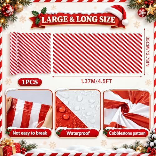 Tegeme 100 Ft X 54 Inch Christmas Stripe Tablecloth Roll in Red and White - Image 2