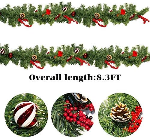 FUNPENY 9 FT Artificial Christmas Garland, Pre-Lit 50 LED Battery Operated Lighted Xmas Garland with 8 Modes for Indoor Holiday Door Home Decorations (Red) - Image 4